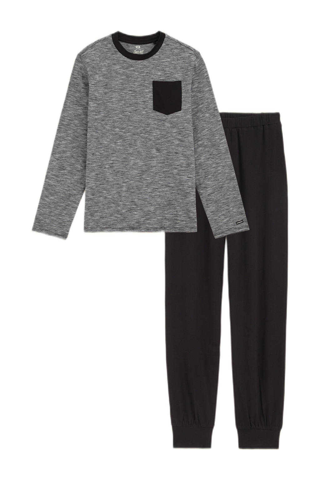 WE Fashion pyjamaset zwart/grijsmelange