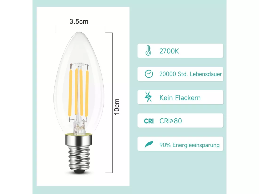 NETTLIFE Ampoule LED E14, lampe à économie d'énergie, 12 pièces, 4W 2700K, ampoule blanche chaude