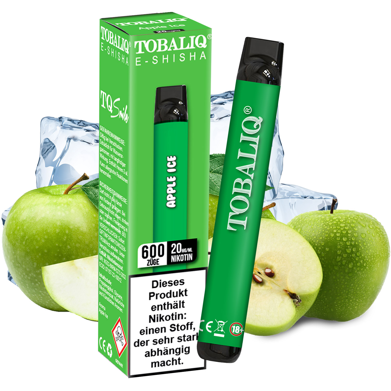 TobaliQ E-Shisha 600Puffs – 20mg Nikotin – Apple Ice MHD:31.12.24