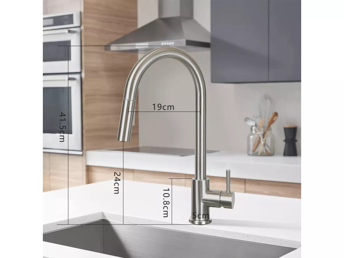 NETTLIFE Robinet de cuisine avec pomme de douche extensible, à haute pression, en acier inoxydable à jet double et pivotant à 360 °, Nickel