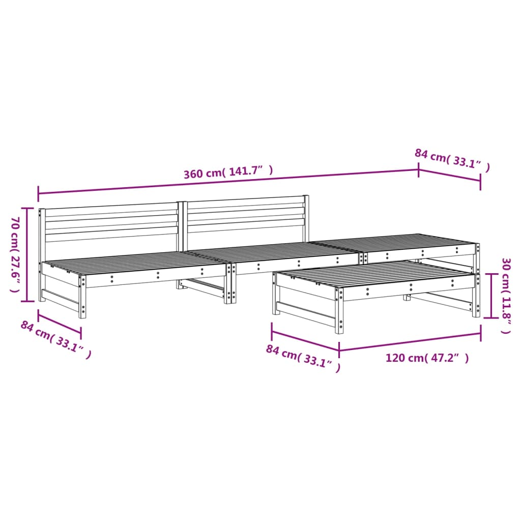 Salon de jardin 4 pcs bois massif douglas