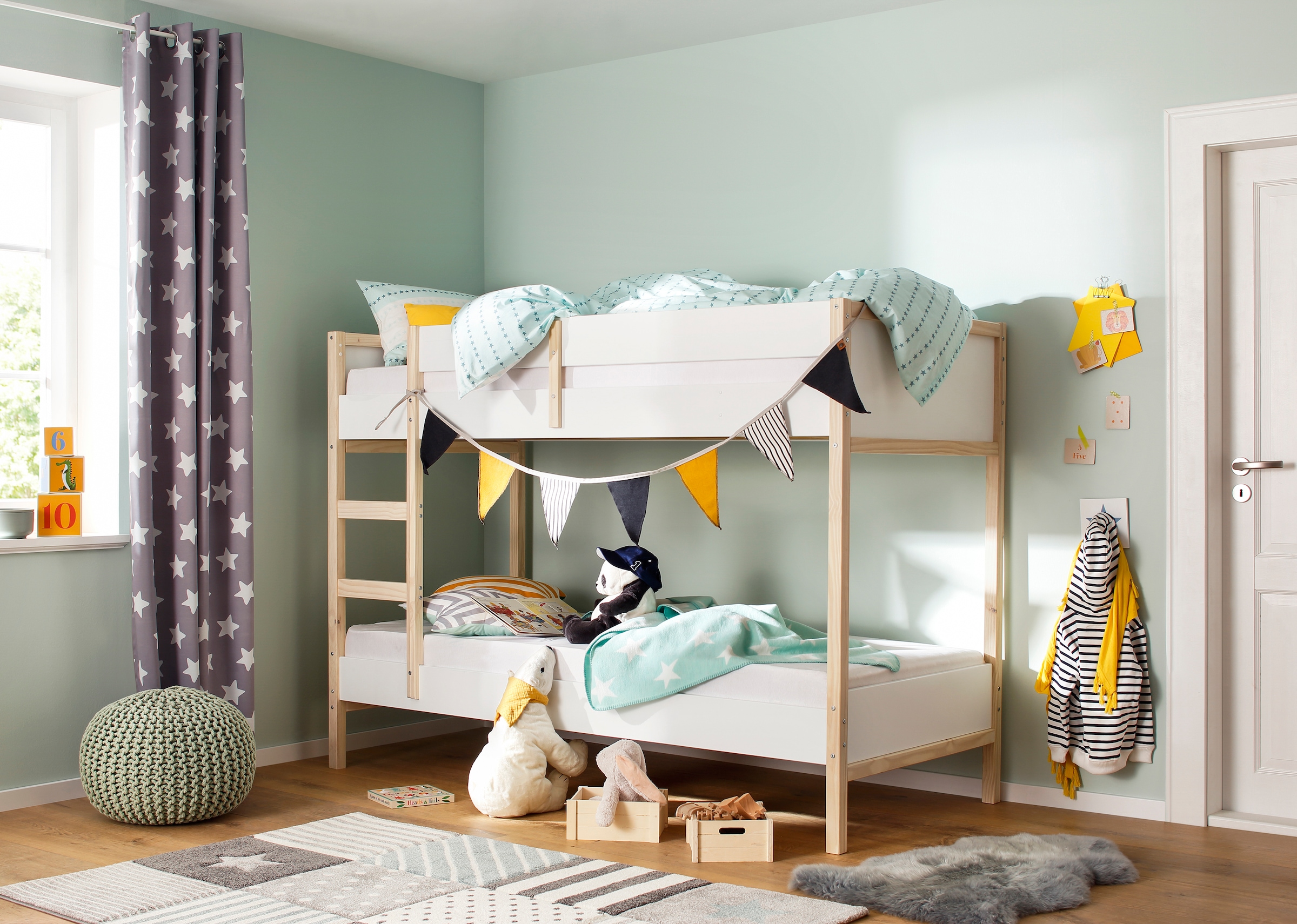 Lüttenhütt Etagenbett »Janne« Kiefernholz, Etagenbett, inklusive Holzleiter, Liegefläche 90x200 cm