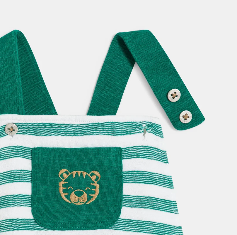 Salopette rayée en maille vert bébé garçon Vert