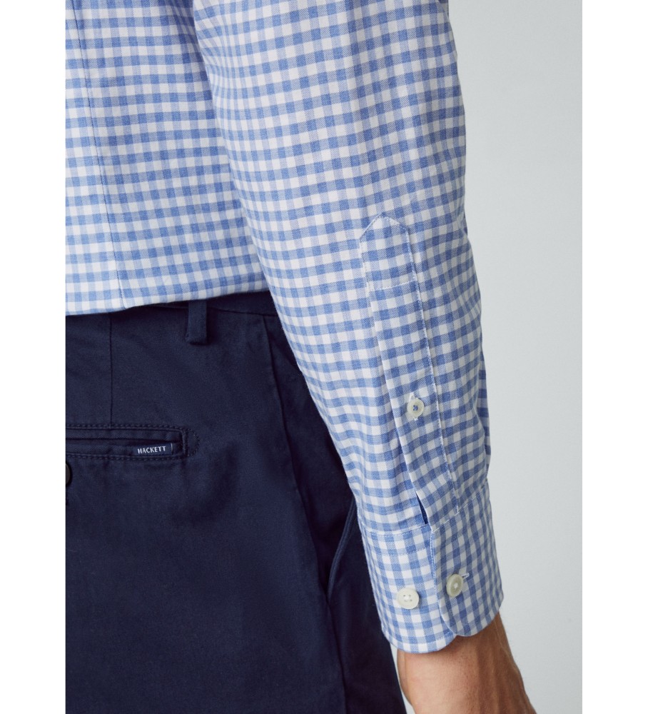 Camisa Hackett Azul com Estampa Xadrez Escovado