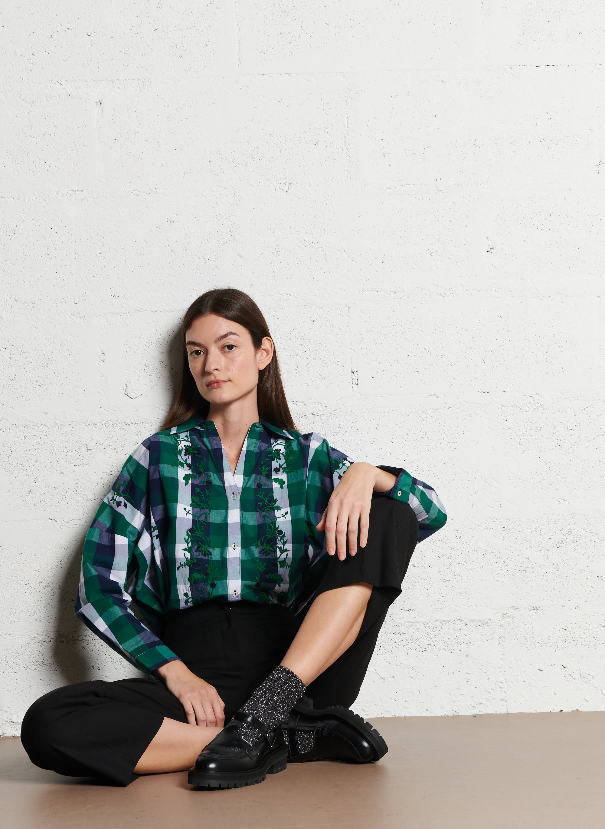 SOLAIA - Chemise oversize col classique en coton | Vert