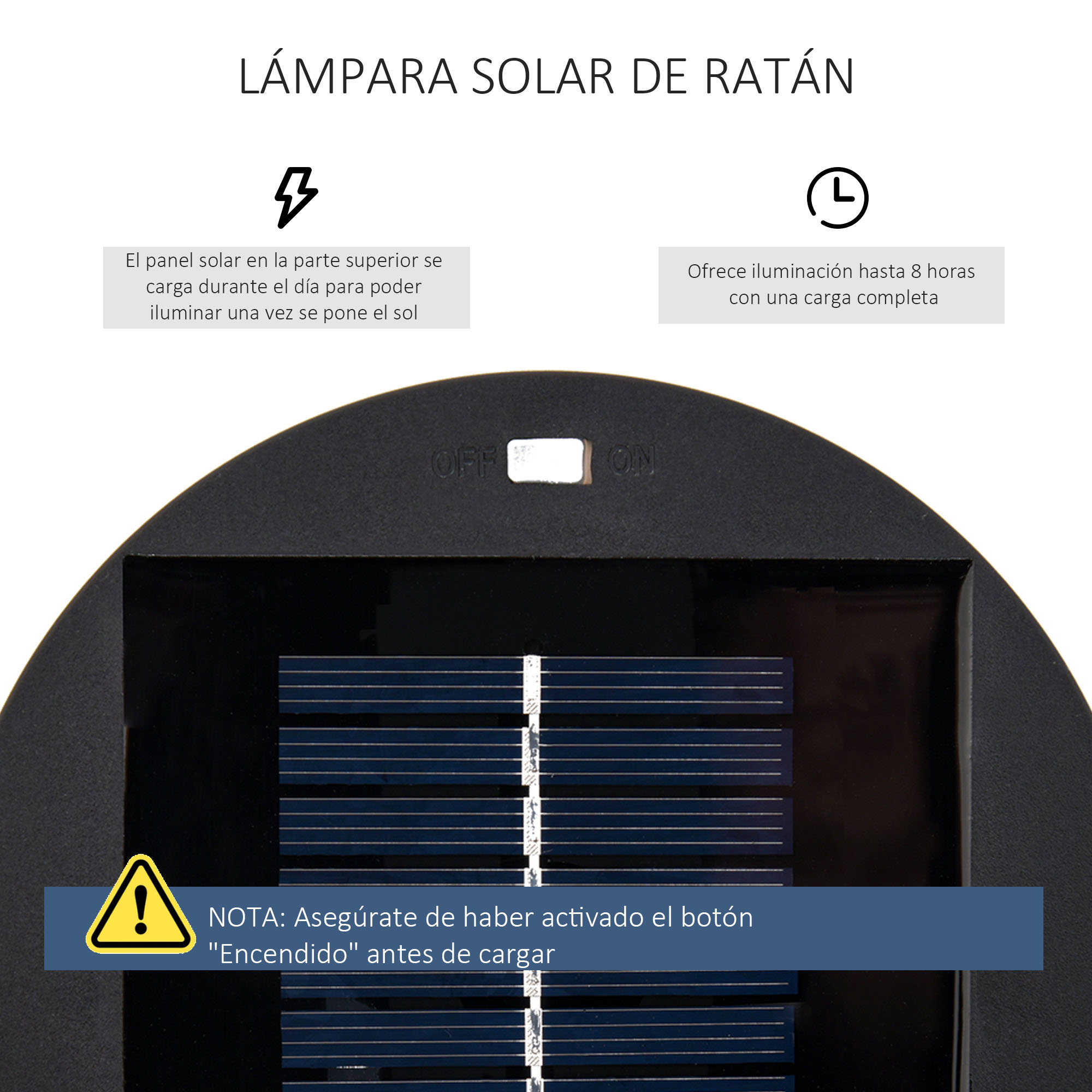 Luminária de chão Outsunny em vime de rattan com energia solar, LED de 0,8 W, interruptor de controle automático de luz, decoração para exteriores, Ø21,5 x 61 cm, preta.