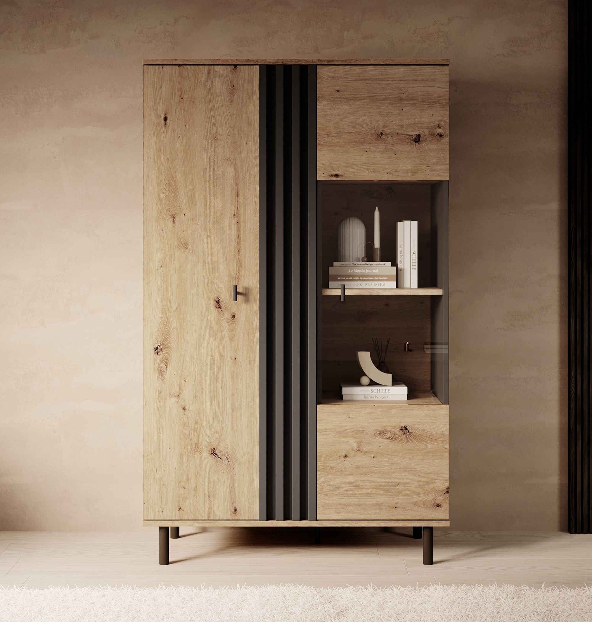 Marcos - Vitrinekast - Eiken/antraciet - 90x40x149 cm