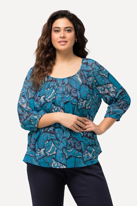Bluse, floraler Druck, Rundhals, Rücken-Bindeband