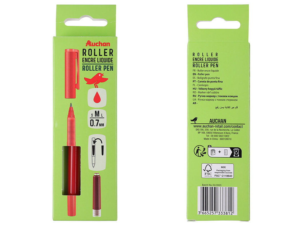 CANETA PONTA FINA AUCHAN 0.7MM VERM  RECARGA