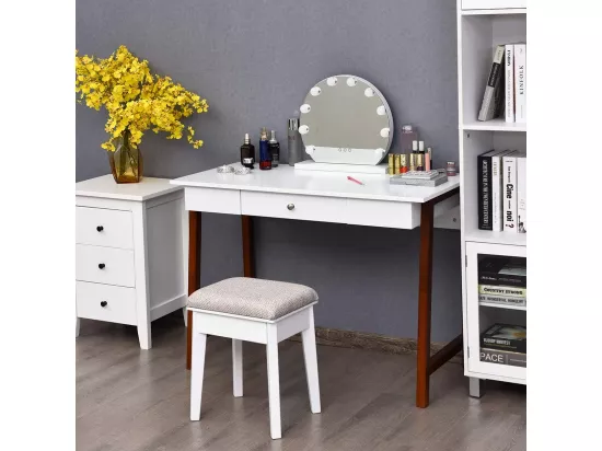 2 en 1 Bureau Informatique Table Coiffeuse avec Grand Plan de Travail, Tiroir et Espace de Rangement en Bois 106,5 x 50 x 75,5CM Capacité de Poids 54KG Design Moderne