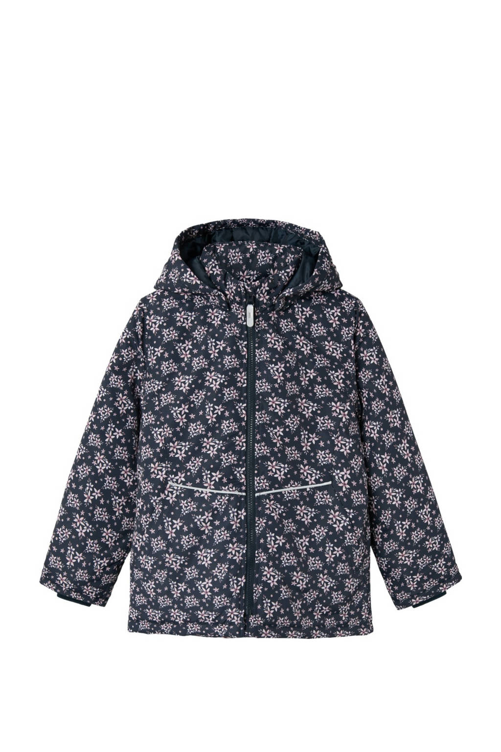 NAME IT winterjas NKFMAXI met all over print donkerblauw/roze