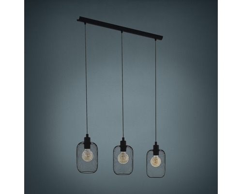 Hanglamp, 3-lichts, HxL 110x74 cm, zwart