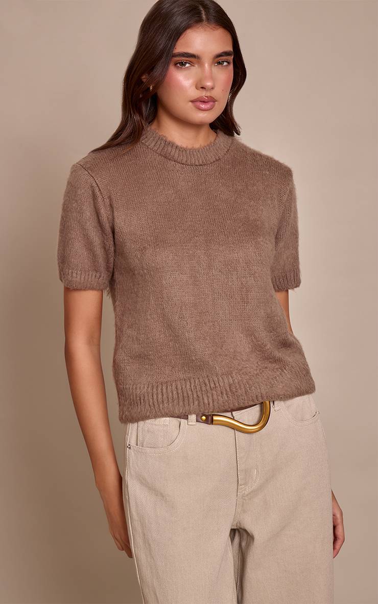 Taupe T-shirt En Maille Brossée