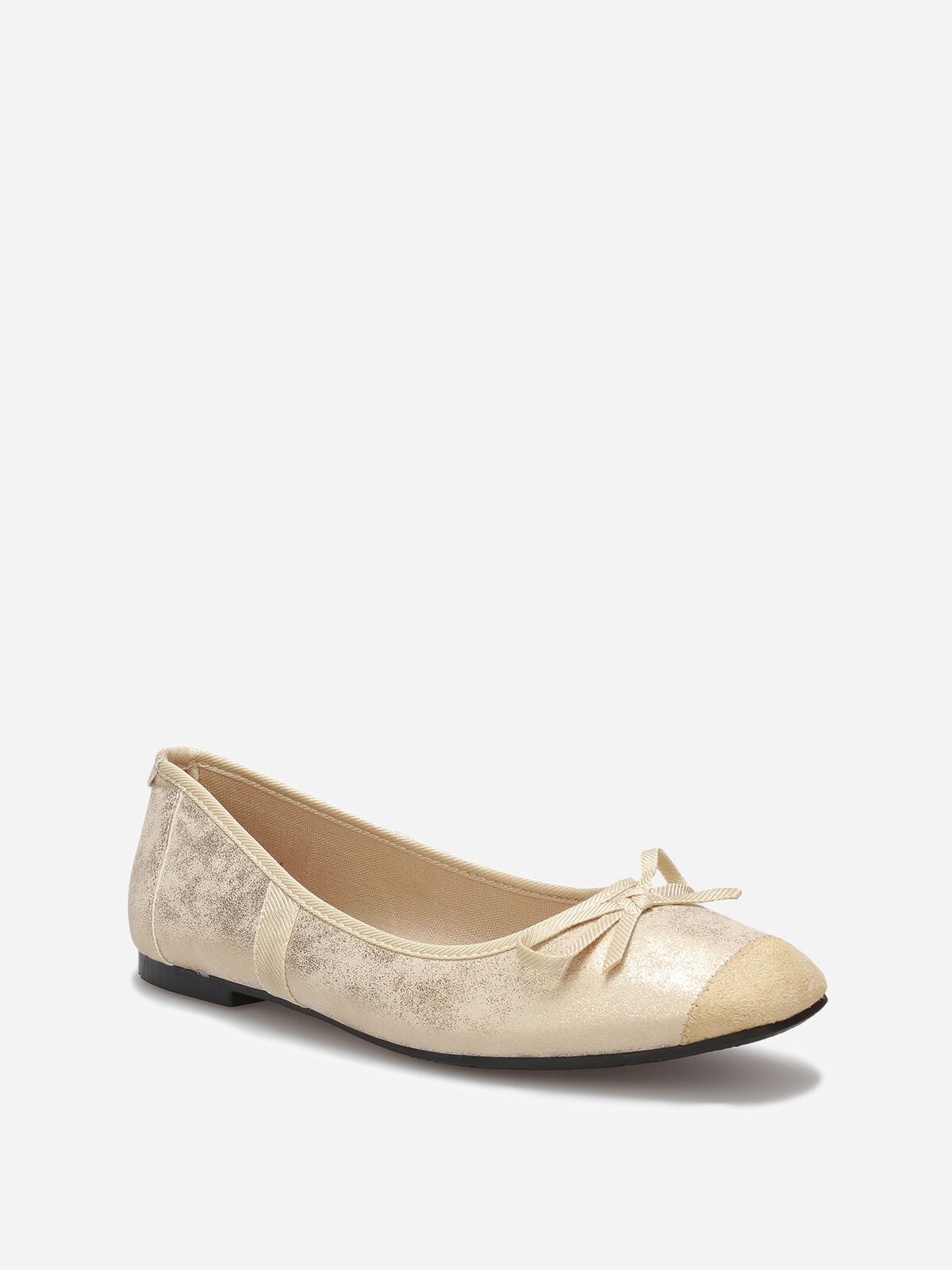 Ballerines multimatières à bout carré et nœud- Doré