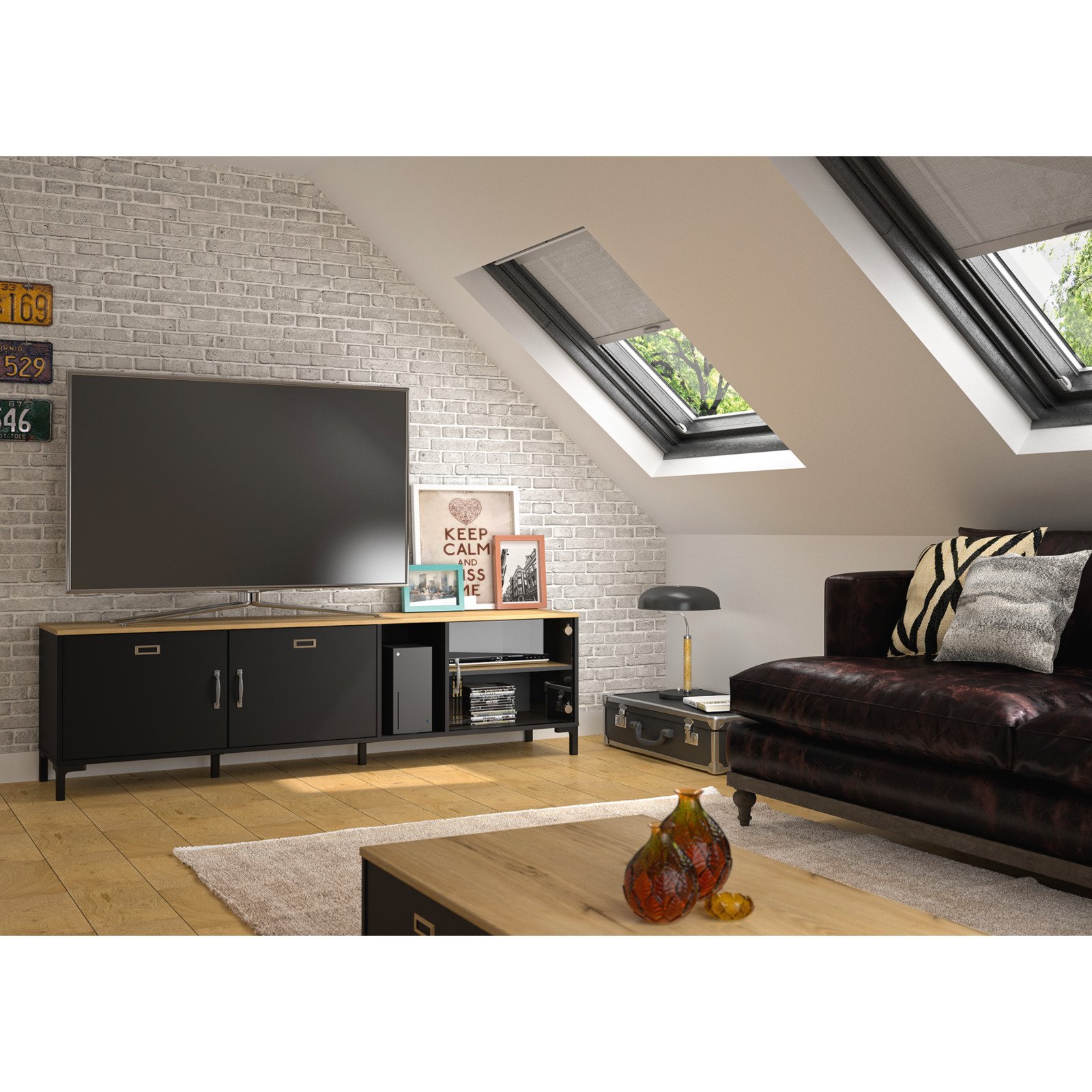 TV-Möbel Manchester Dekor schwarz 190 x 54 x 40.5 cm