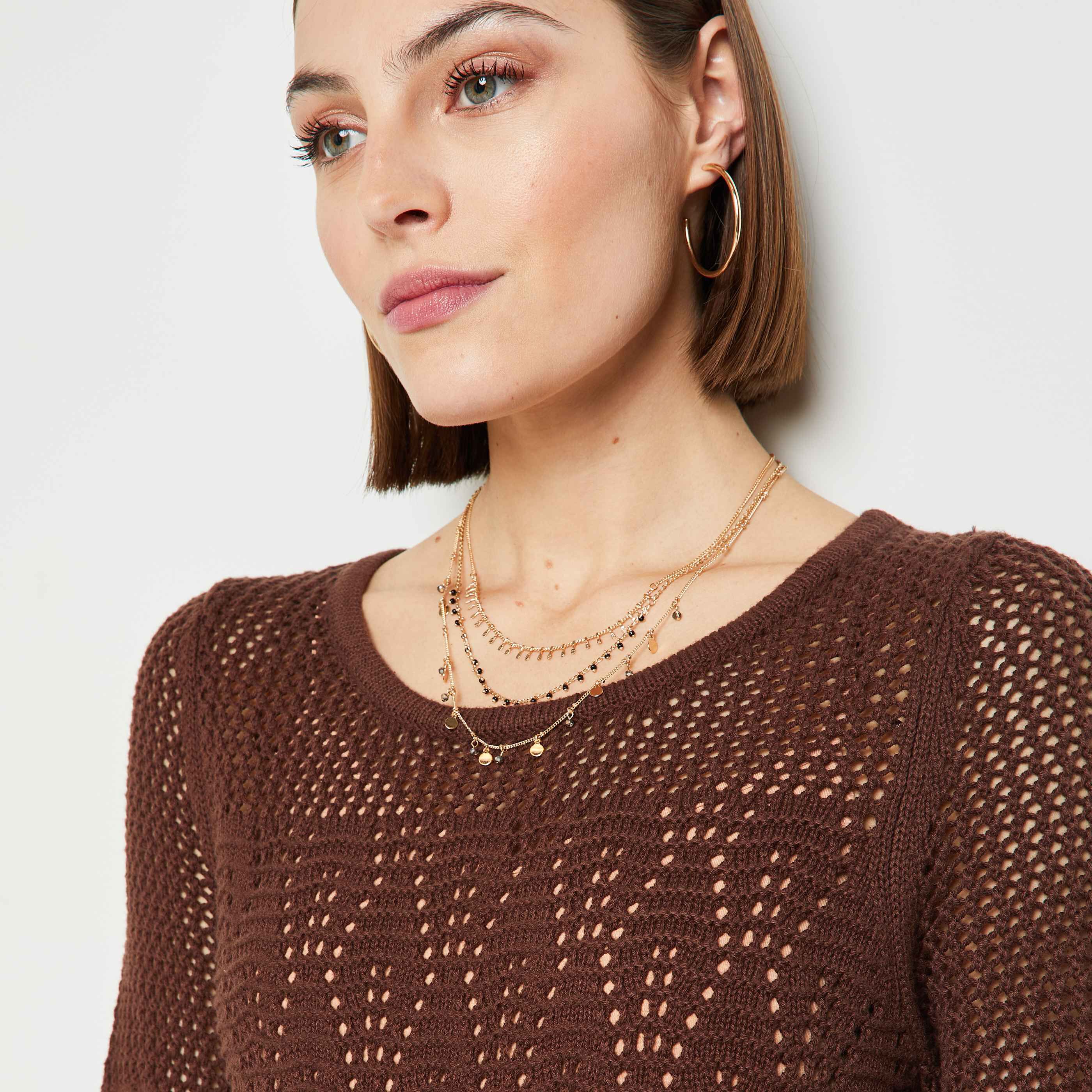 Pull crochet femme - MARRON
