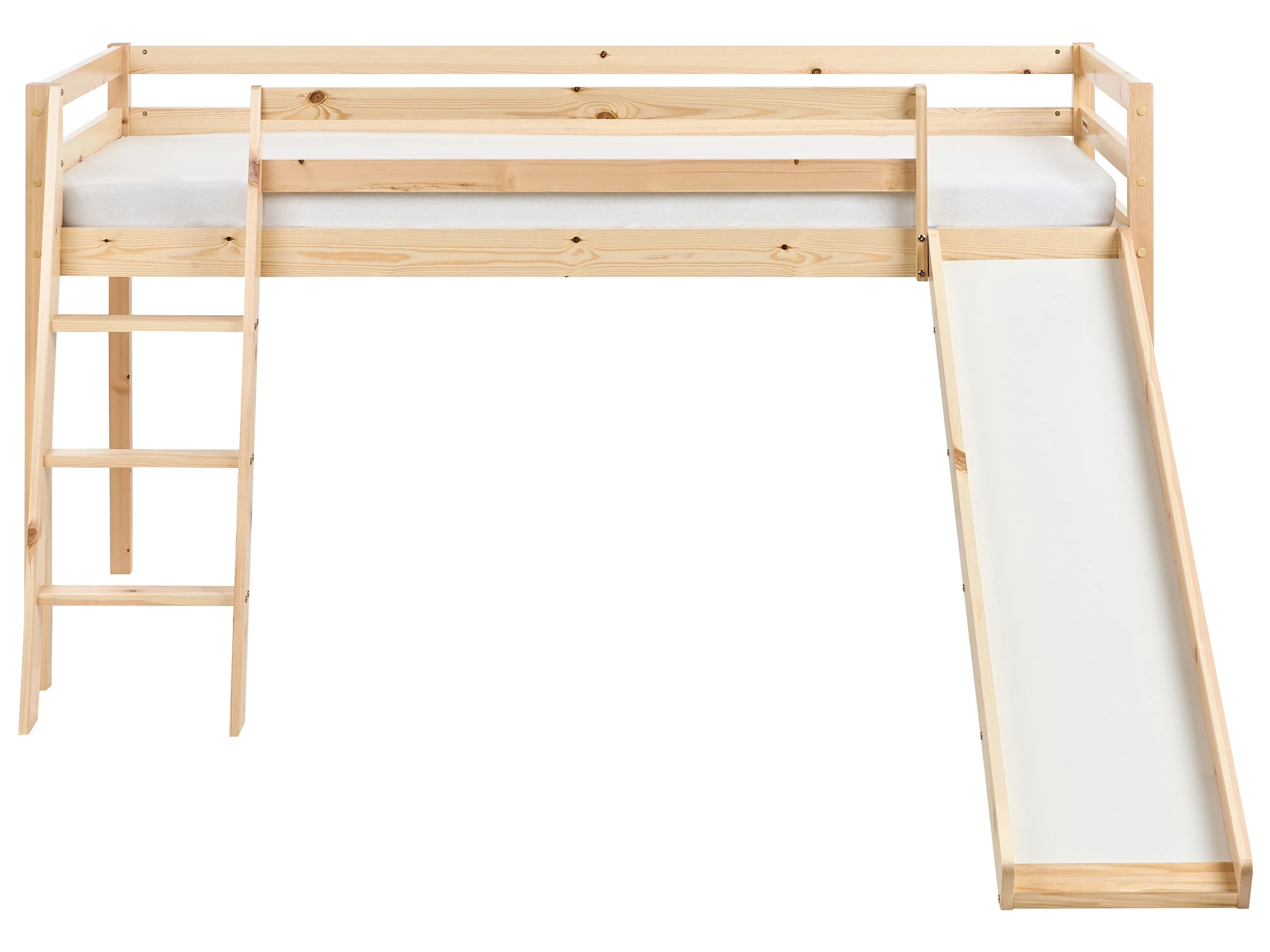 Verhoogd bed Dennenhout STAPLE 90 x 200 cm met glijbaan Lichtbruin