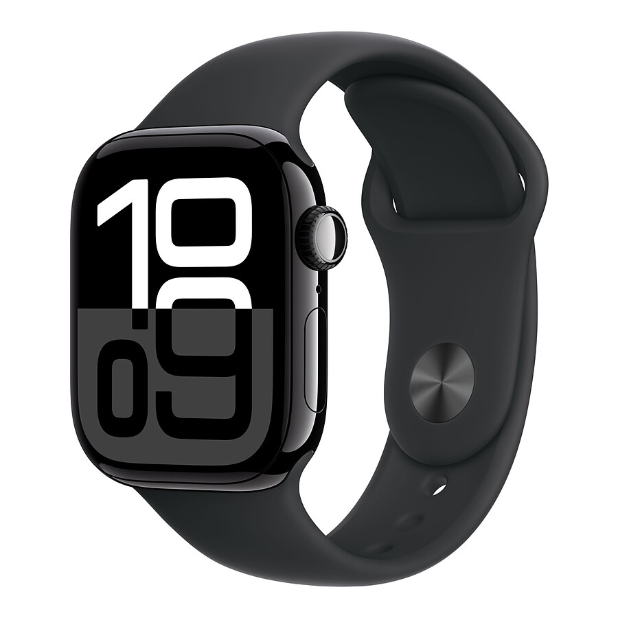Apple Watch Series 10 GPS - Aluminium Noir - Bracelet Sport Noir - 42 mm - Taille M/L