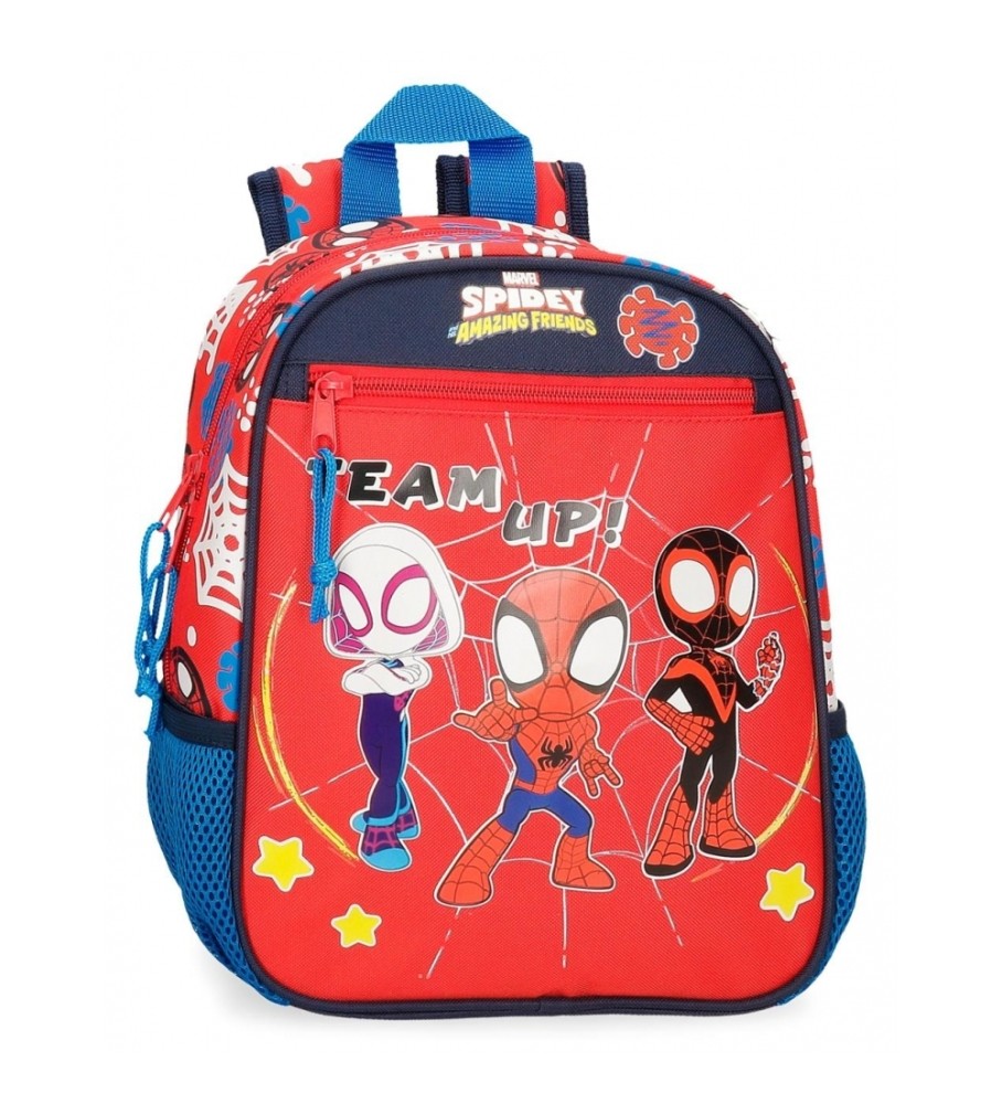 Mochila Joumma Bags Spidey e amigos pré-escolar 28cm adaptável vermelha