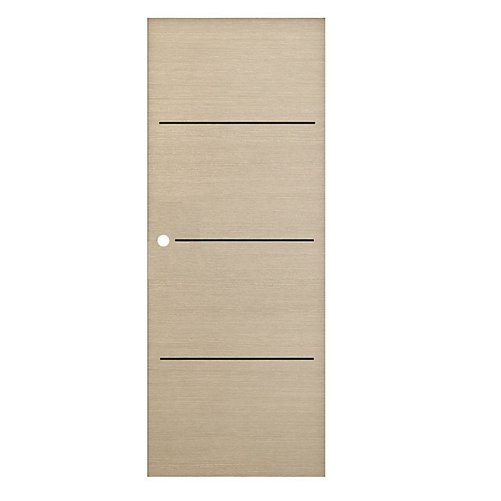 Porte coulissante Triaconta bois naturel inserts noirs mat H.204 x l.73 cm