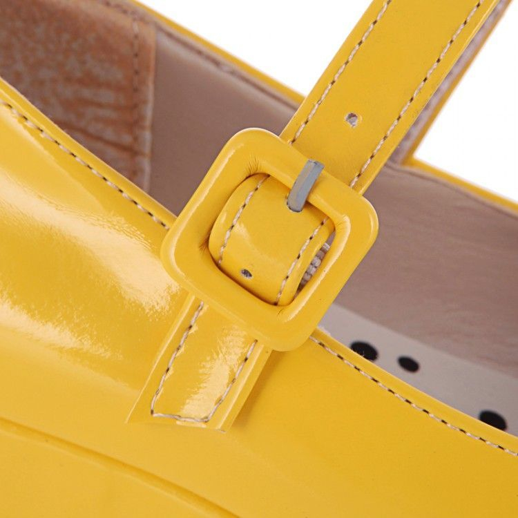 Freesia - Mary Jane wedge pumps met imitatieleren plateauzool