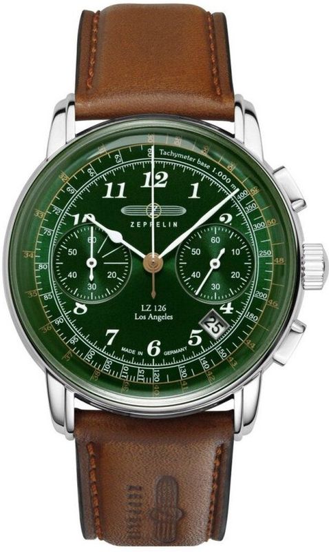 Zeppelin - LZ126 - Polshorloge - Groen - RVS - Leer - Analoog