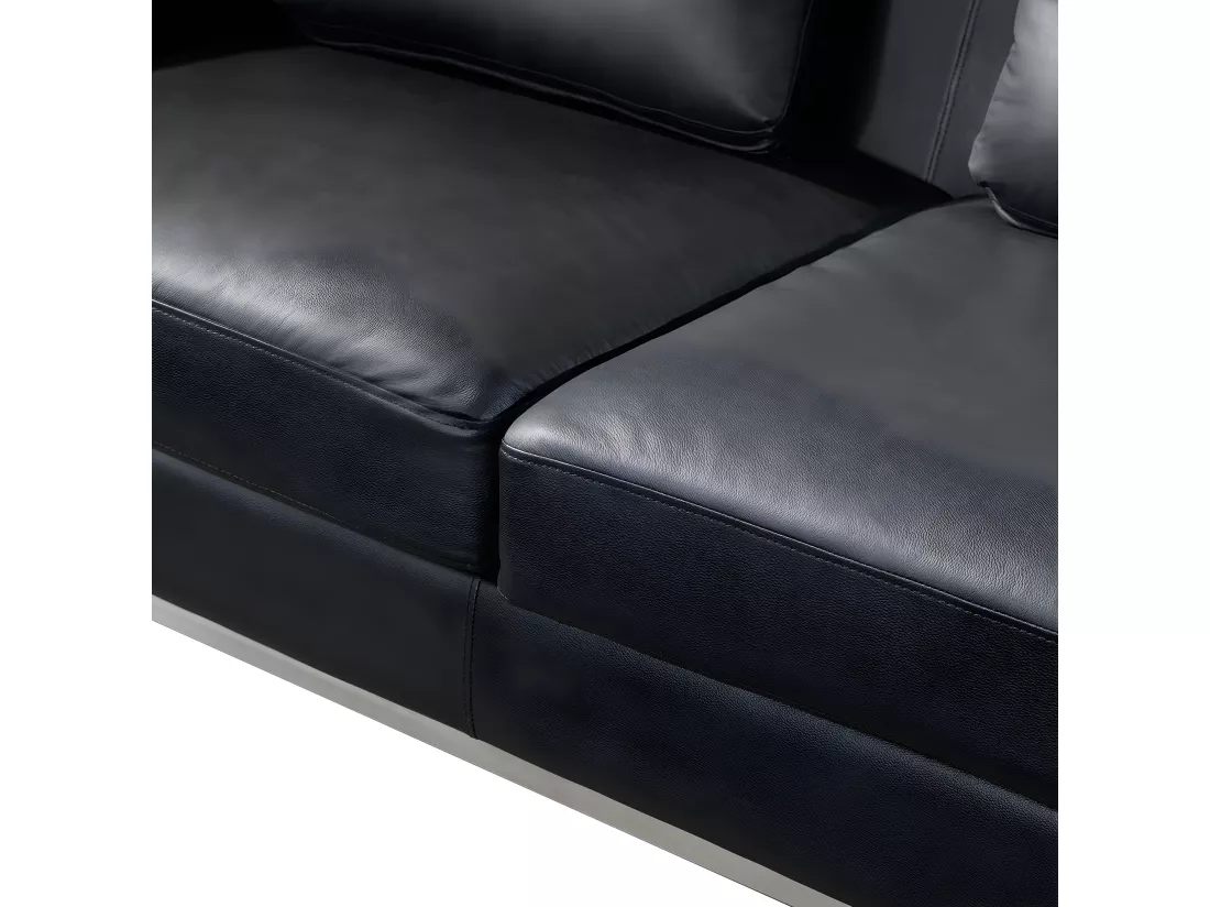 Canapé Angle à droite en Cuir Véritable Noir et Pouf Ottoman Housses Amovibles Oslo