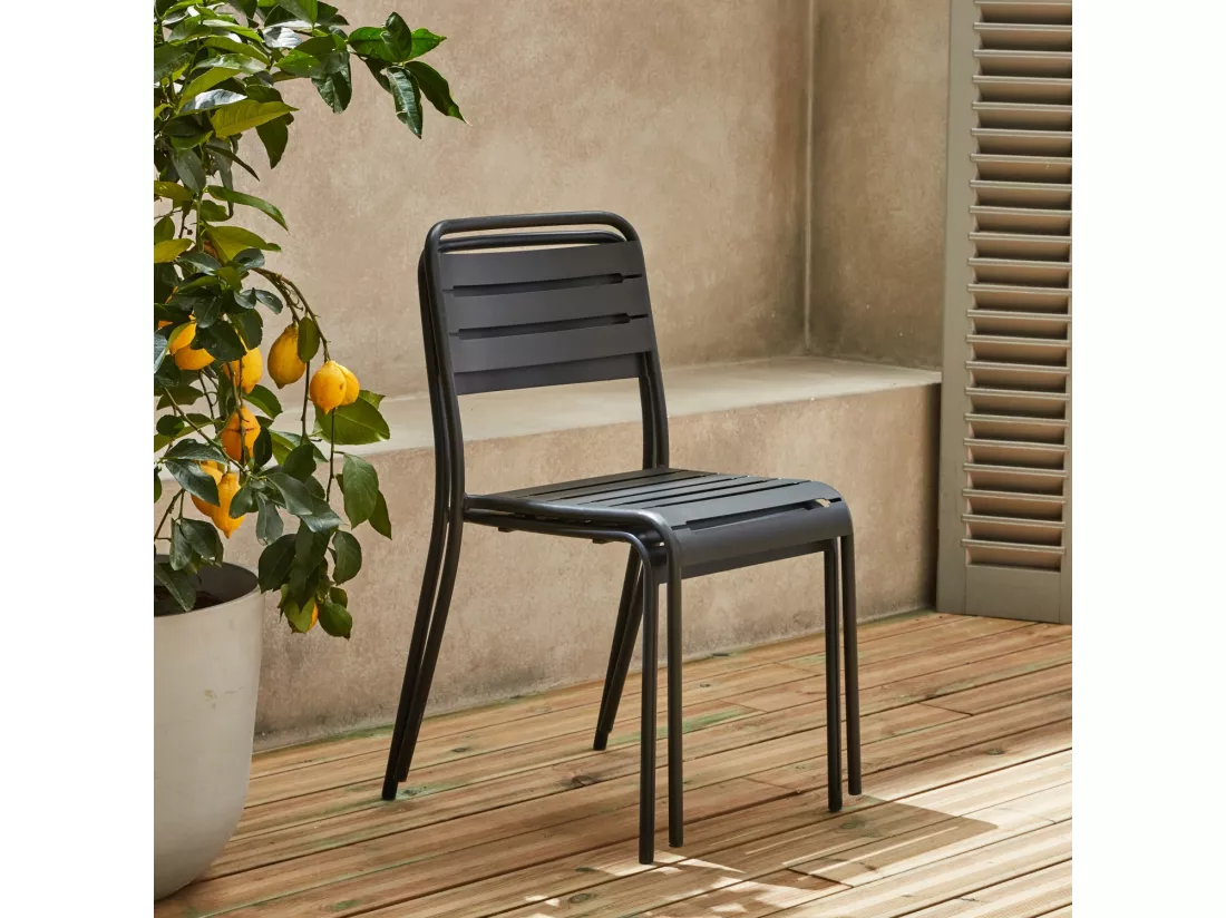 Lot de 2 chaises de jardin acier. 2 places. anthracite. Amelia. L44 x P52 x H79cm
