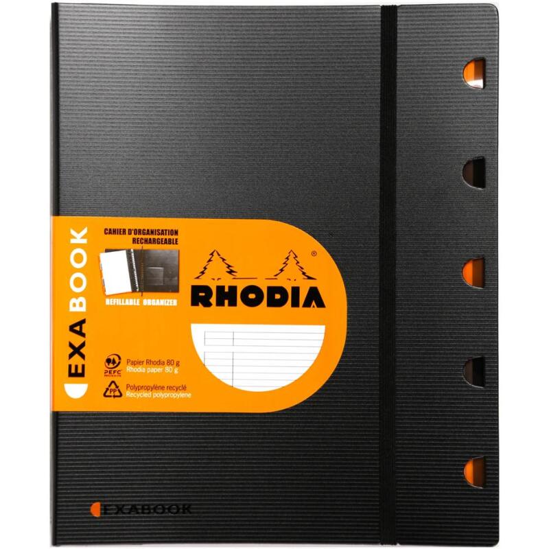 Exabook Rhodiactive rechargeable reliure intégrale A4+ 160 pages ligné+MC 80g - Noir