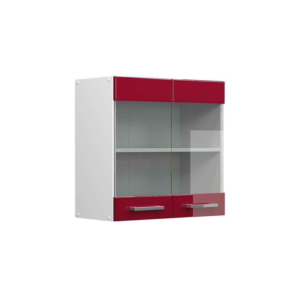 Vicco Hängeglasschrank Küchenschrank Küchenzeile R-Line 60 cm Weiß Bordeaux Tür Fächer Hochglanz