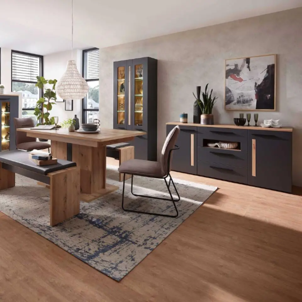 Dressoir Lorna 2 deuren & 3 lades - antraciet/eik
