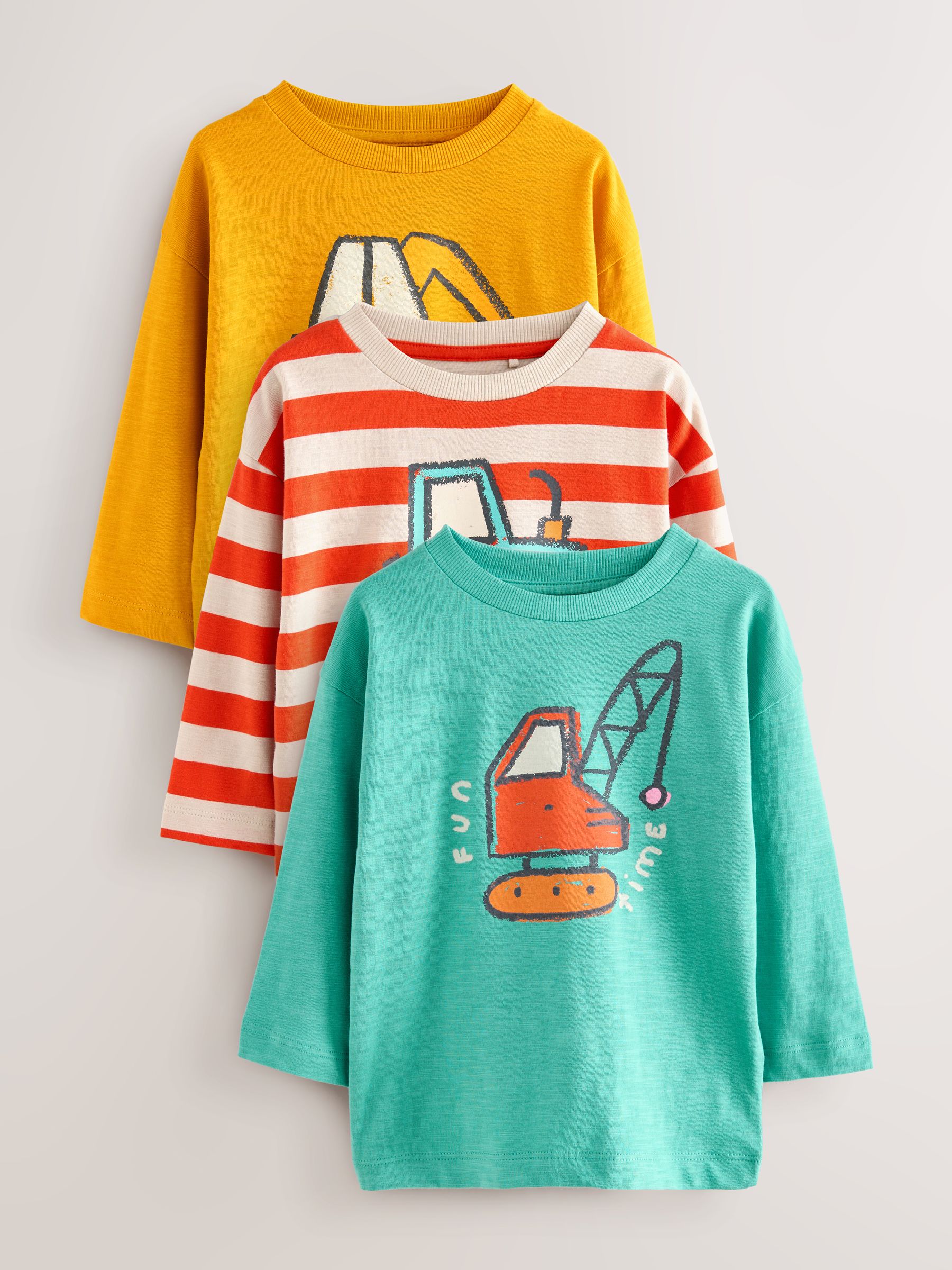 Meerkleurige Digger - Set van 3 T-shirts met grafische print en lange mouwen (3mnd-7jr)