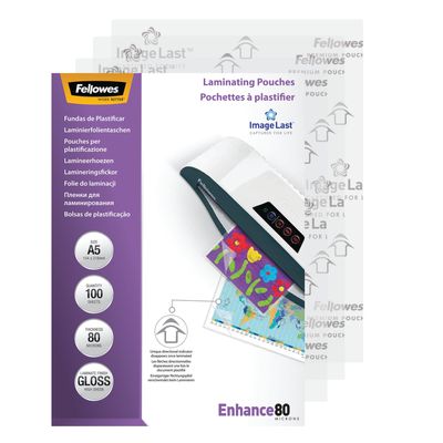 Fellowes - 100 pochettes de plastification A5 (154 x 216 mm) - 80 microns - brillantes