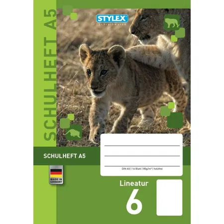 Stylex Schulheft Löwe DIN A5, Lineatur 6, blanco
