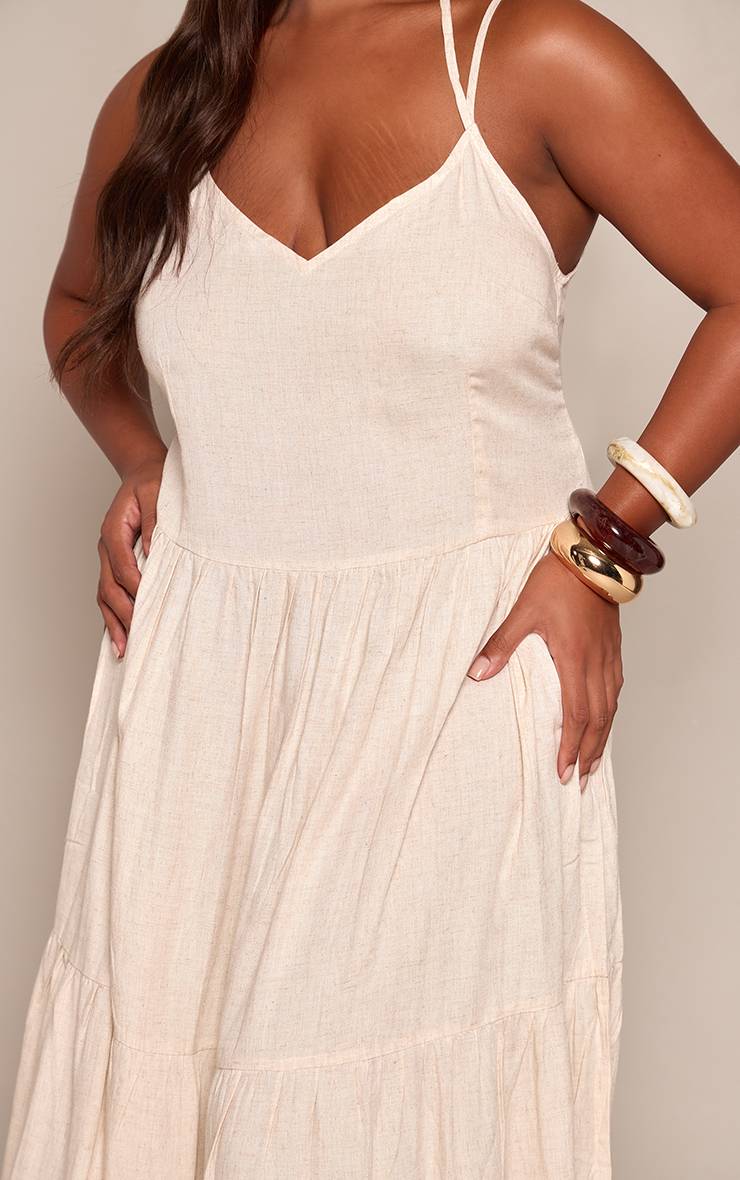 Naturel Robe Longue Froncée À Bretelles Grande Taille