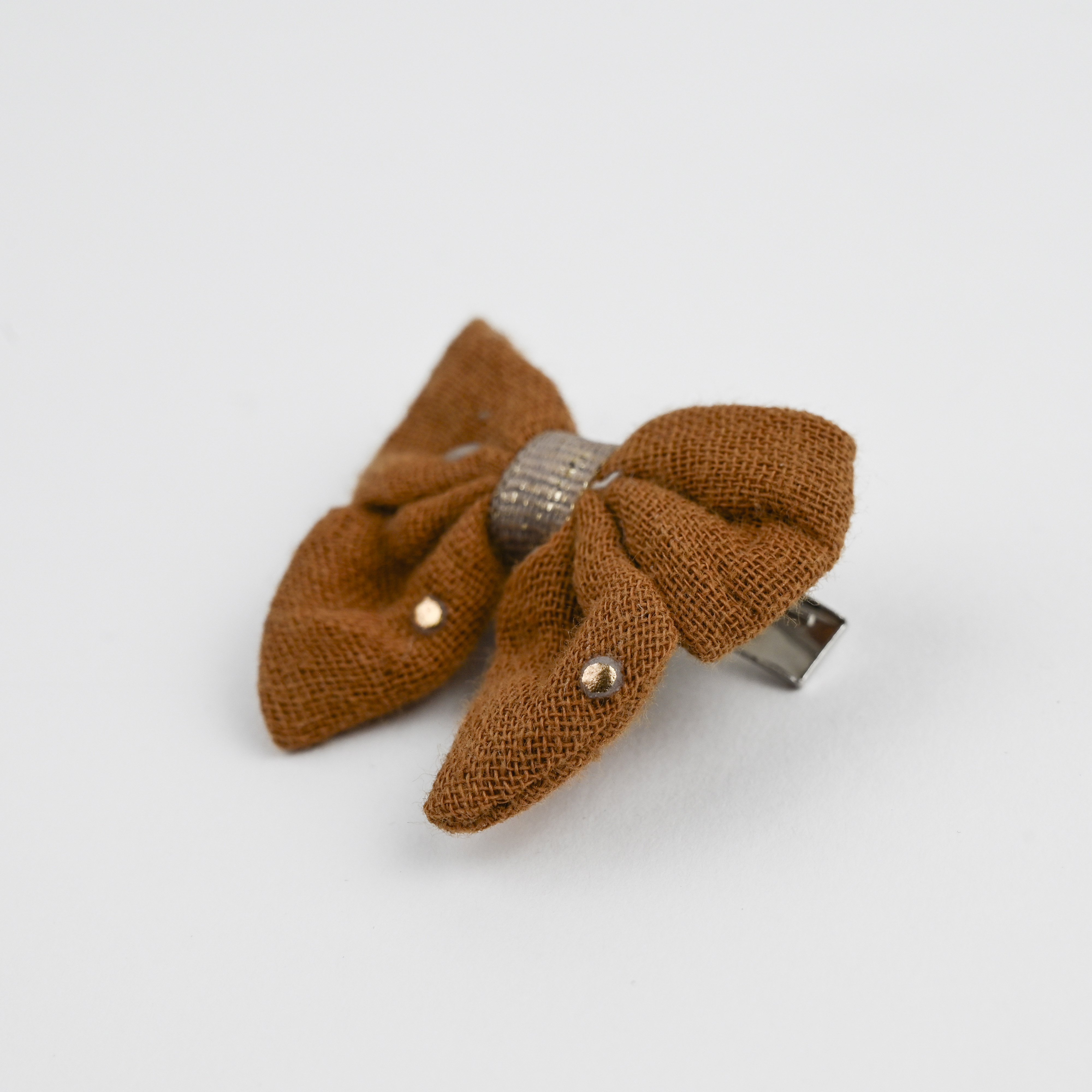 Barrette Mini Noeud Papillon Gaze Pois Or Caramel