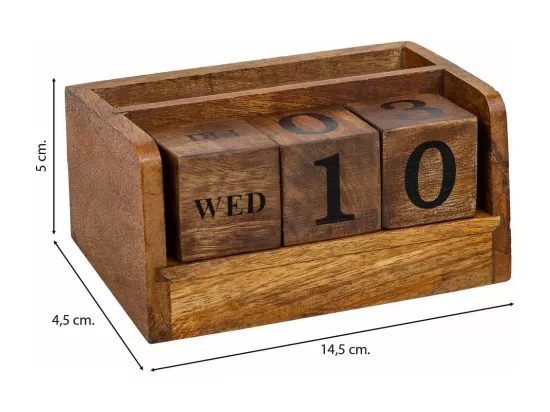 Calendrier à quatre cubes en bois marron 14,5x4,5x5h