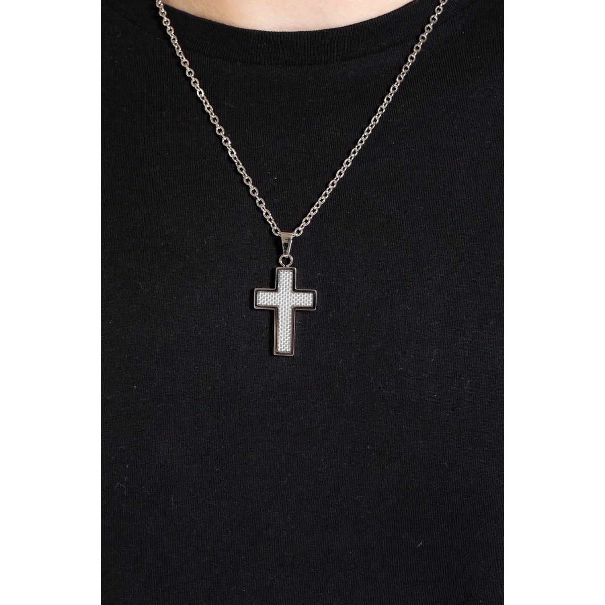Collier mono-motif en Acier 316L et carbone - blanc brillant