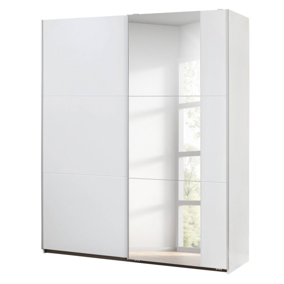 Schwebetürenschrank - alpinweiß - mit Spiegel - 175 cm breit