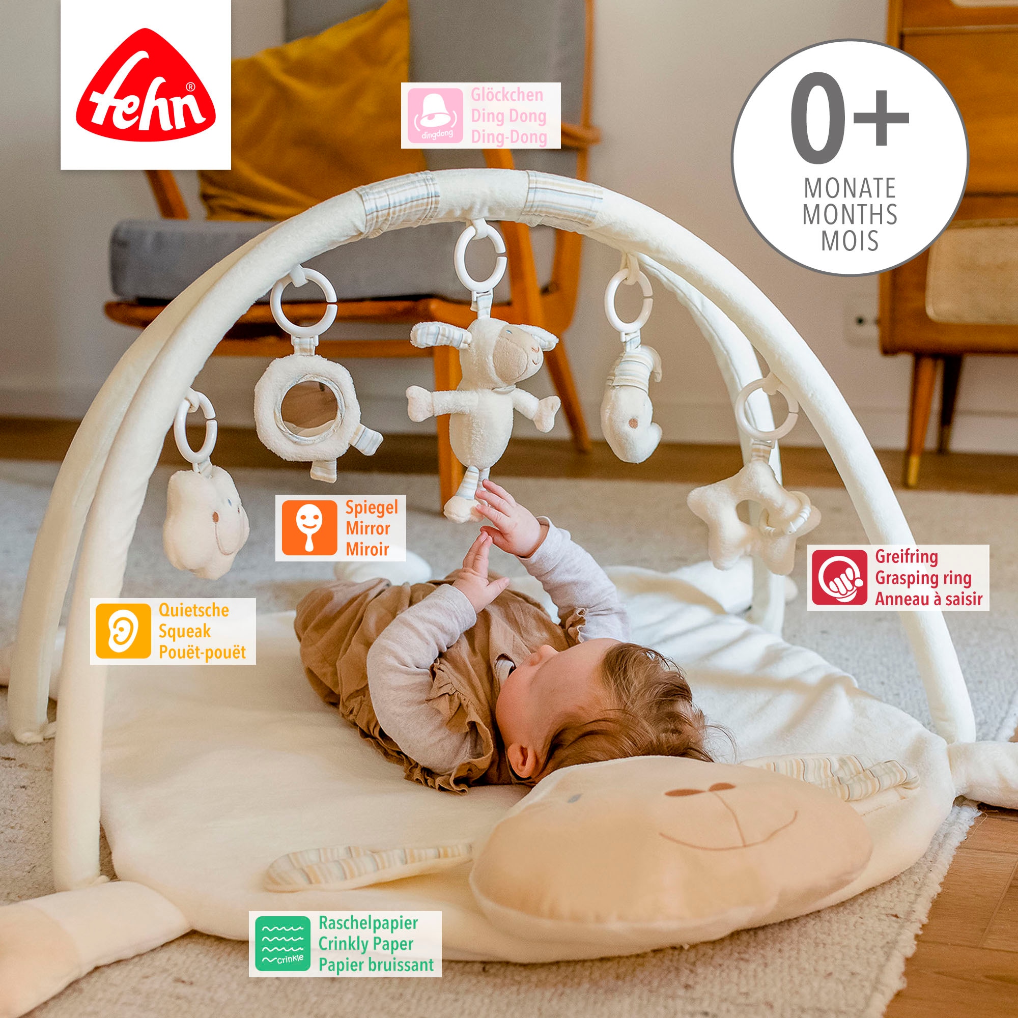Fehn Spielbogen »BabyLOVE, Schaf 3-D-Activity-Decke« mit Krabbeldecke