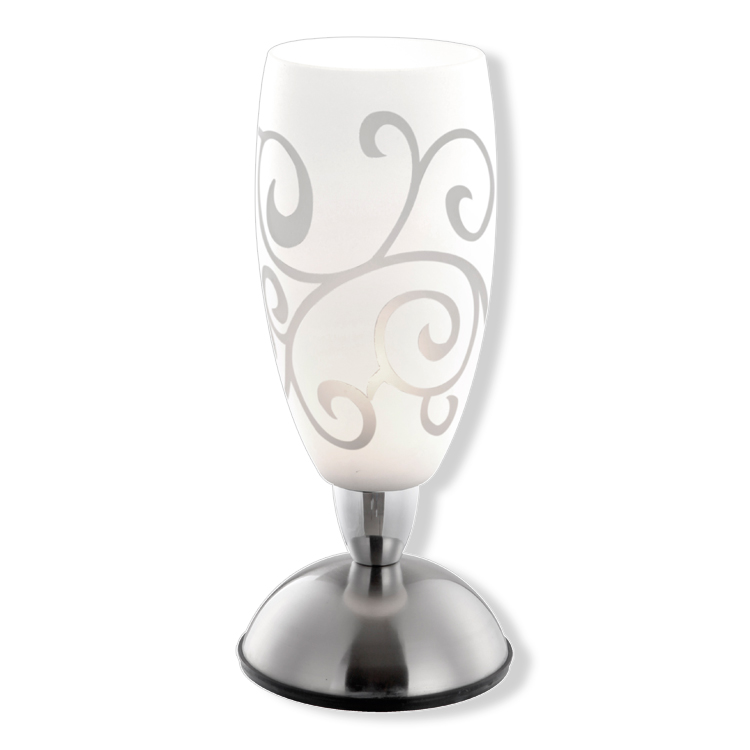 Tischlampe - weiß - mit Ornamenten - Touch On / Off - Ø 12 cm