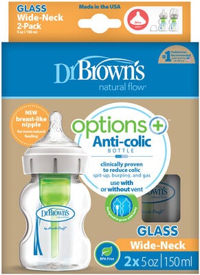 Dr. Brown's Option+ Bred Hals Glasssflaske 150 ml 2-pack