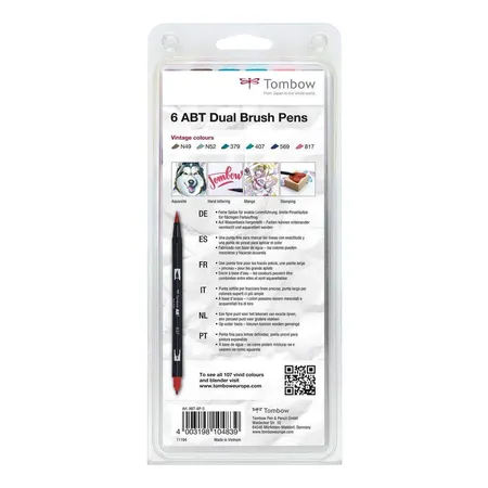 Tombow ABT Dual Brush Pen zwei Spitzen Vintage Colours 6St, Bunt