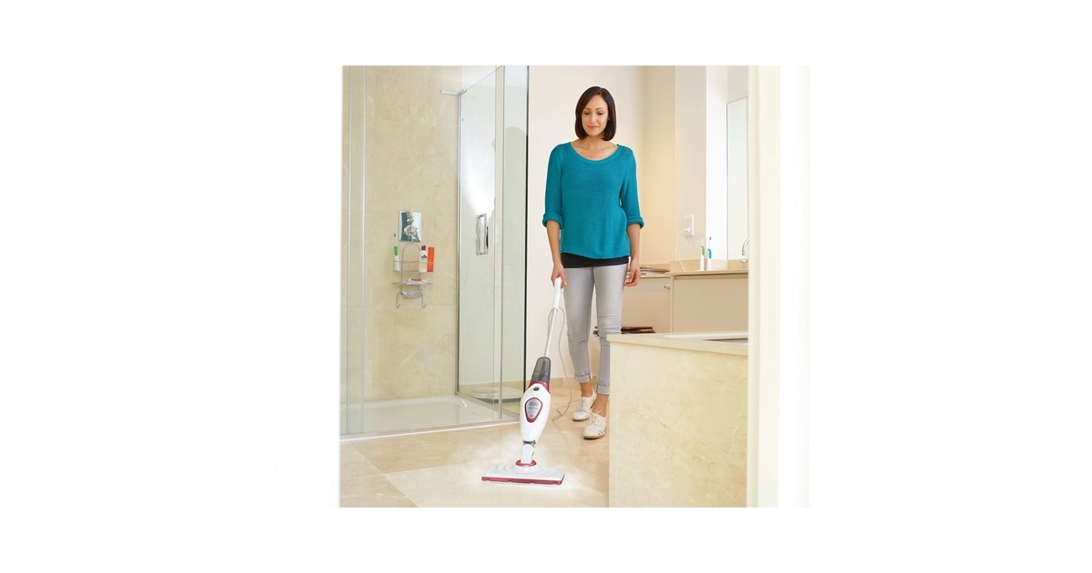BLACK+DECKERBDS1616R 1600W steam-mop met 2 stoomdoeken stoomreiniger  (Wit/rood)