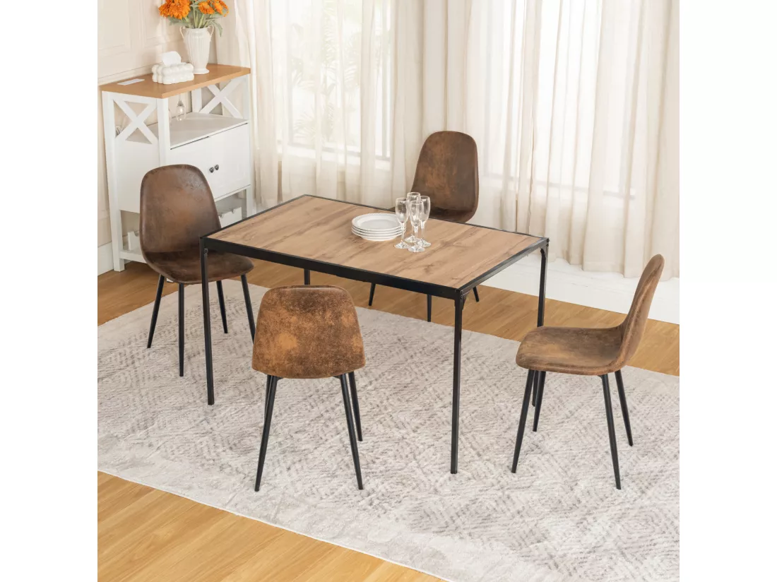 Lot de 4 chaises - Style vintage et design scandinave - En faux daim - Idéales pour cuisine - Marron