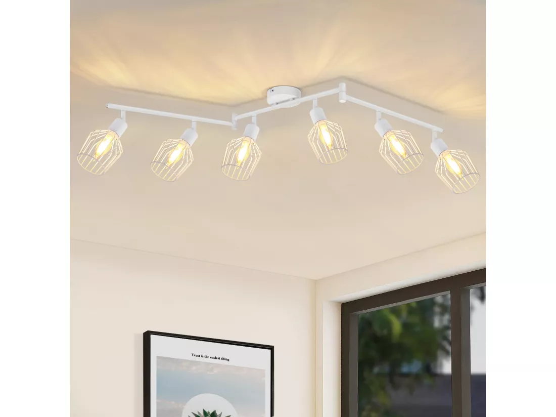 NETTLIFE Plafonnier 6 Ampoules E14 spot de plafond rétro blanc orientable 350° LED