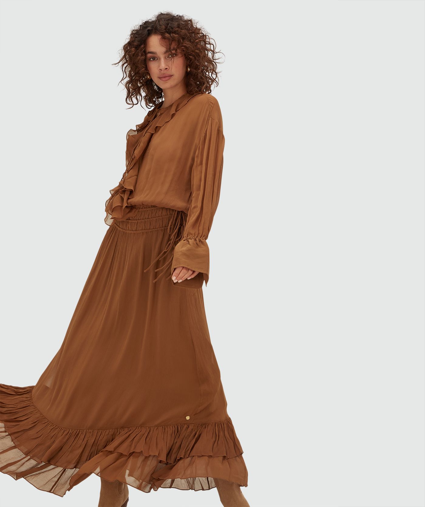 JV-GISELE oversized maxi jurk - mocha brown