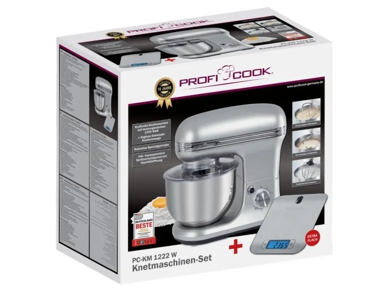 ProfiCook PC-KM 1222 W - Mixer - 5 liter - 1.2 kW - rustfrit stål/sølv - med PC-KW 1221 køkkenvægt