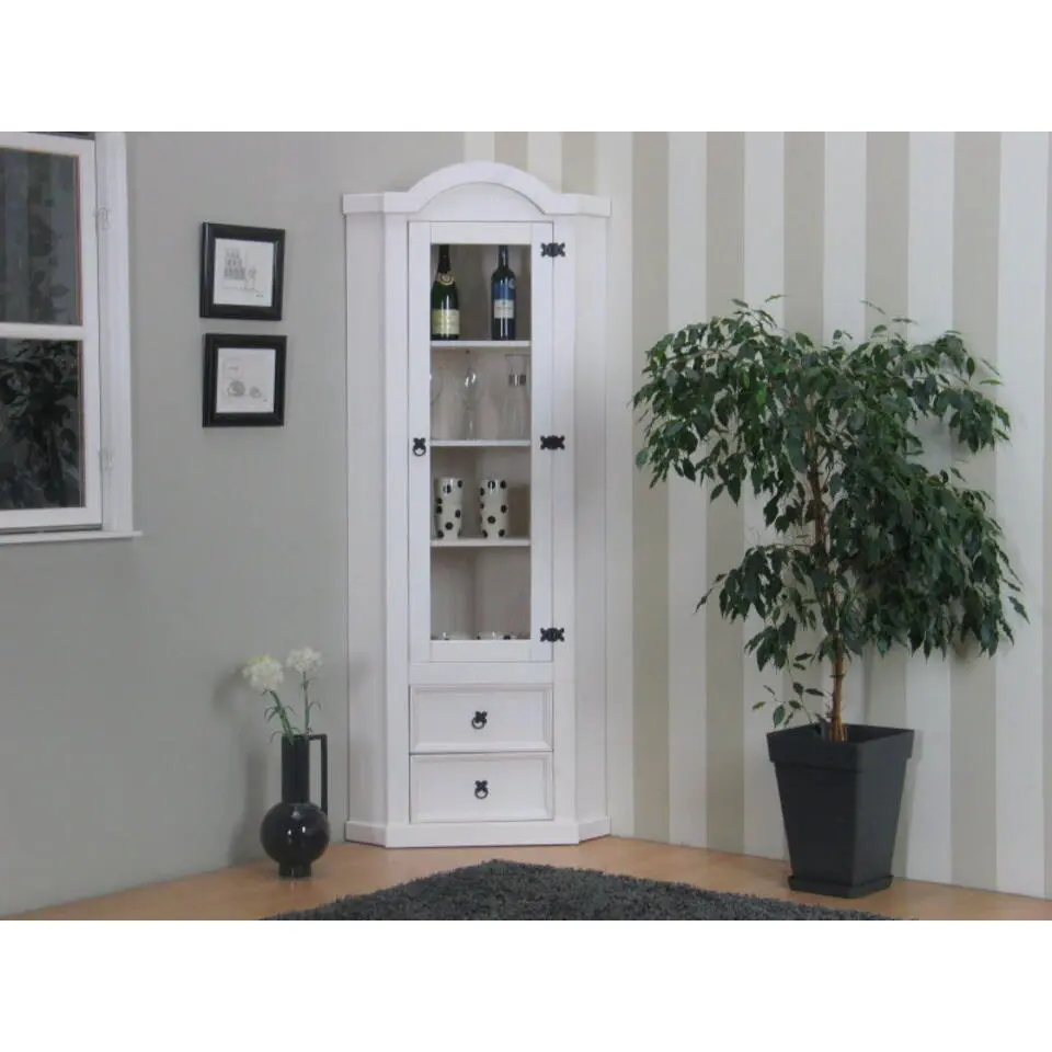 Hioshop New Mexico hoekkast vitrine wit grenen