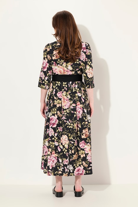 Maxikleid, Leinenmix, A-Linie, Rundhals, 3/4-Arm